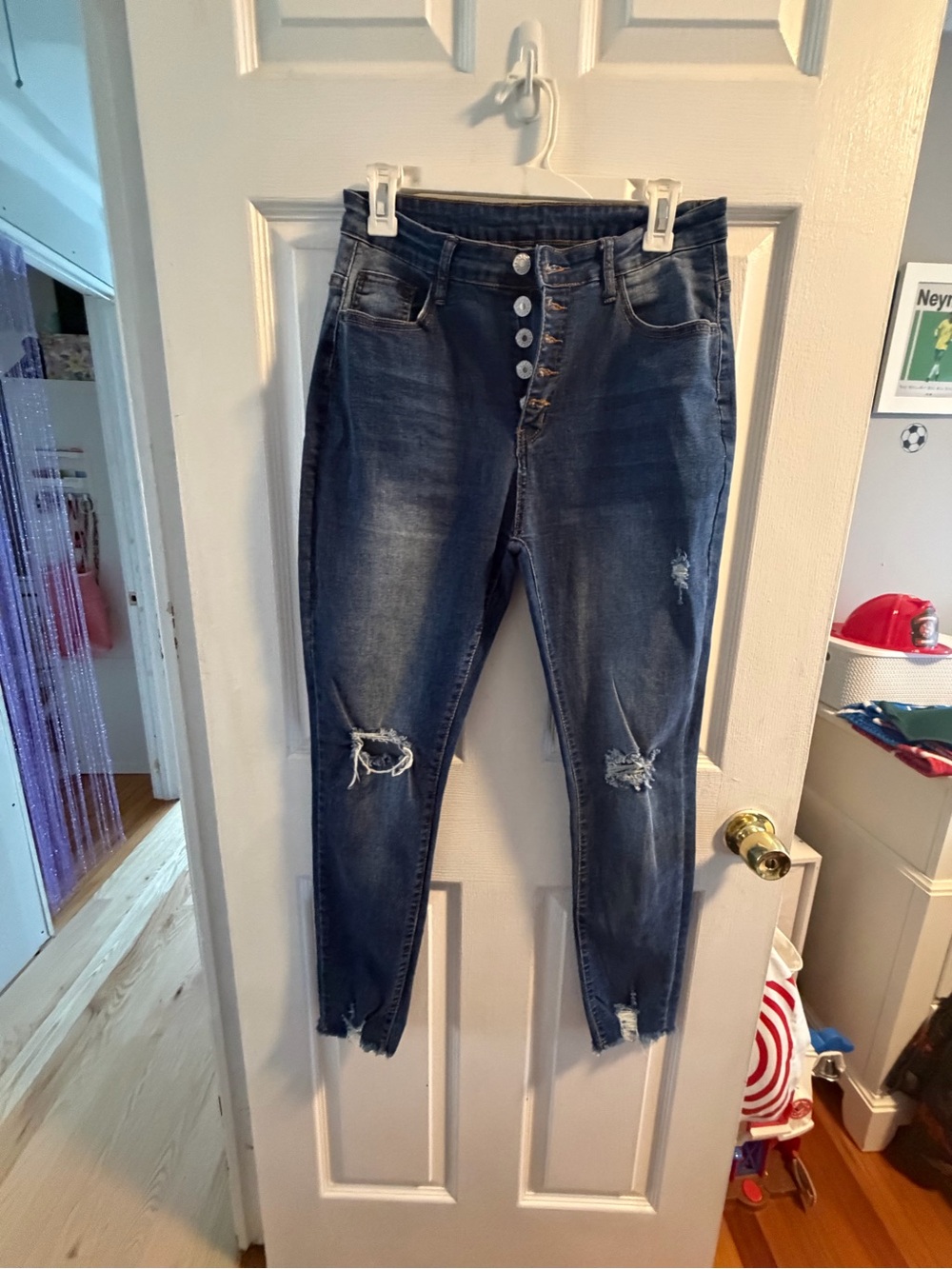 High-Rise Dark Blue Distressed Women’s Jeans